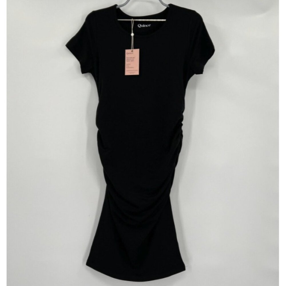 Quince Women's Black Tencel Jersey Maternity Ruched Dress sz XS NWT Short Sleeve
